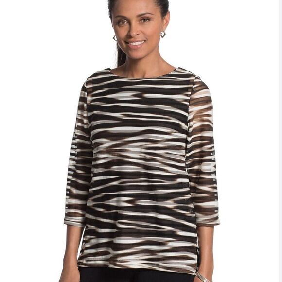 NWT Chico’s TRAVELERS COLLECTION
Zebra-Striped brown white Top size small - Picture 1 of 2